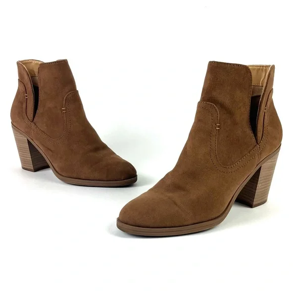 Express Shoes Express Brown Suede Split Cut Block Heel Boots